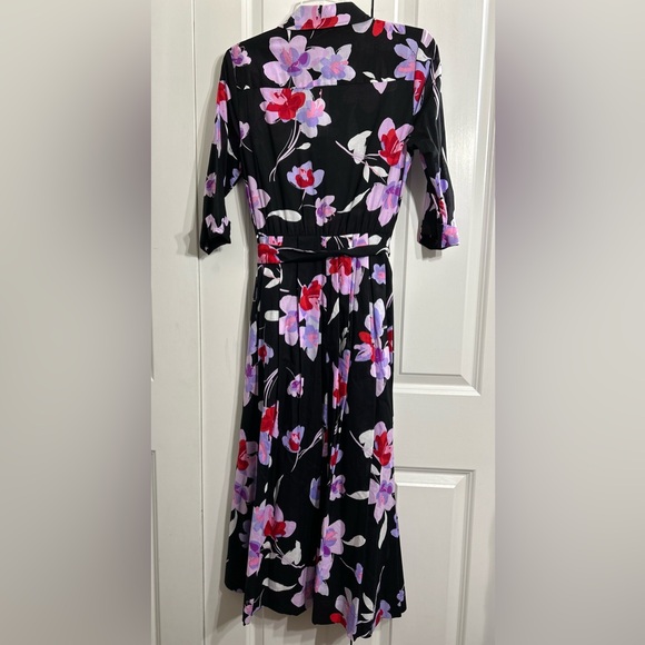 Calvin Klein Women's Floral 3/4 Sleeve Black/Purple Shirt Maxi Dress Size 6 - Picture 5 of 14